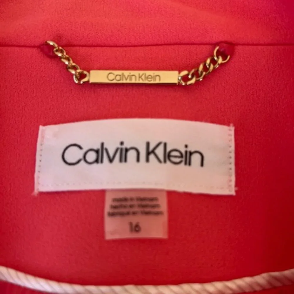 NEW Calvin Klein Coral Pink Blazer. NWT. Size 16. V-neck. Open front. Stretch. - Picture 2 of 7